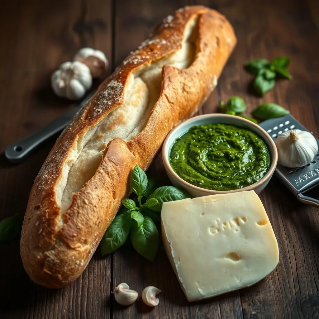 Ingredients for the Best Pesto Garlic Bread French Baker Style