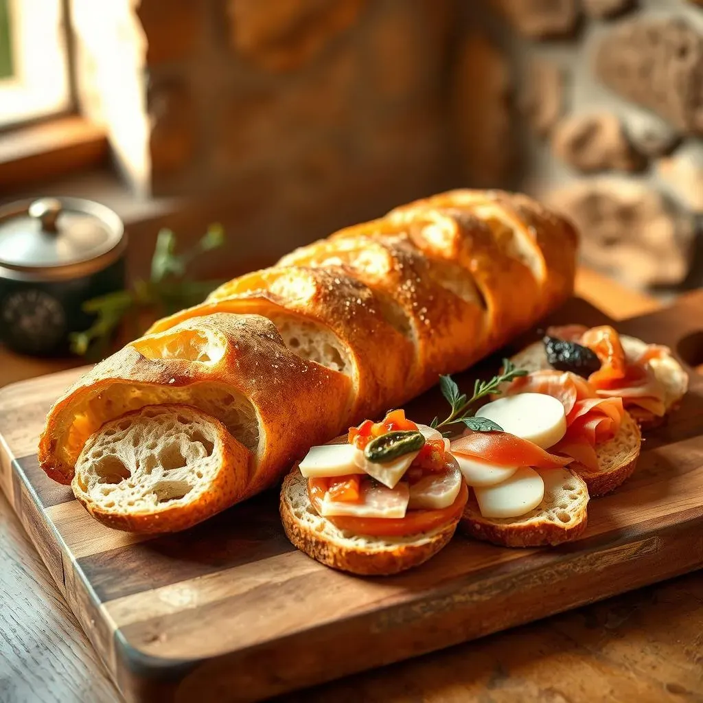 Slicing and Serving French Bread Baguette Slices